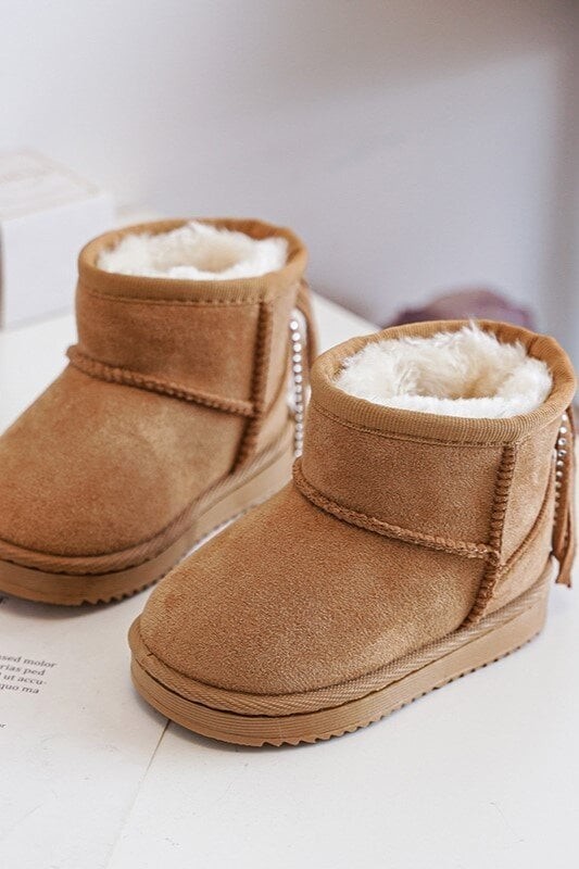 Children's insulated snow boots with fringes Camel Mikyla
