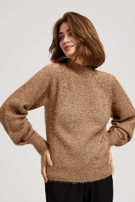 Turtleneck sweater decorated with metallic thread
