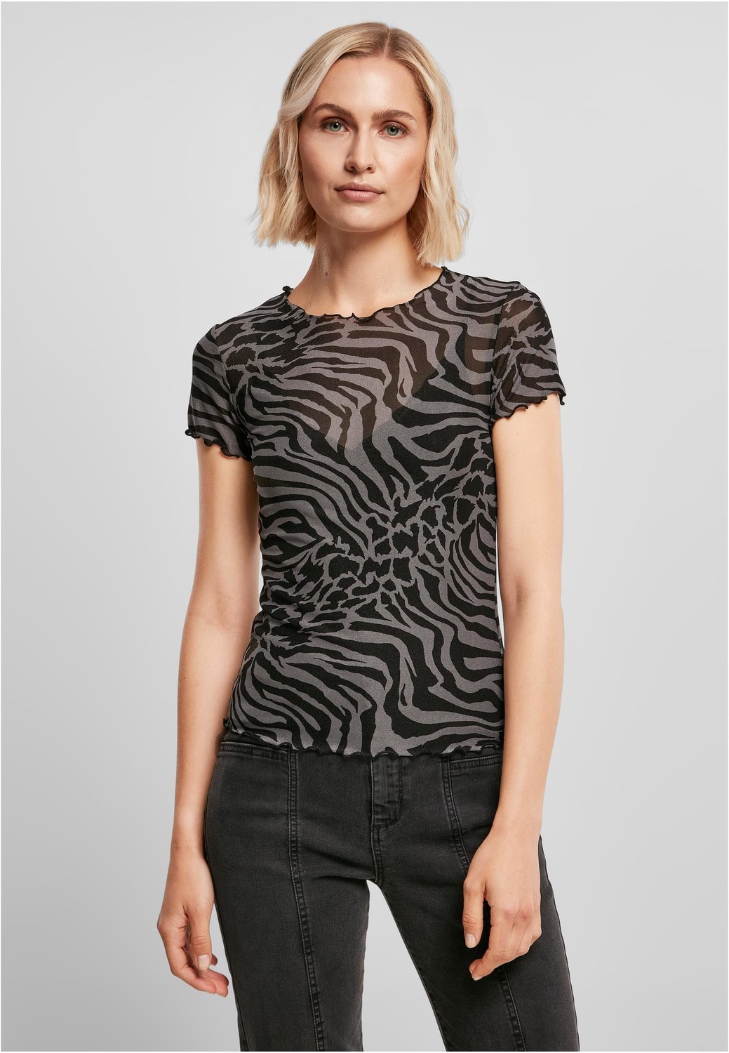 Women's fishnet T-shirt asphalt/black
