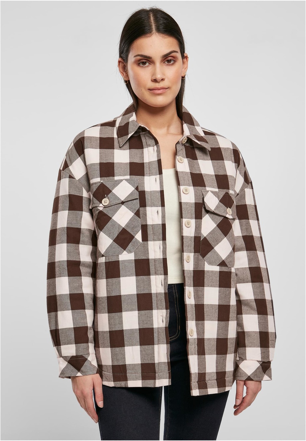 Women's flannel padded overshirt pink/brown