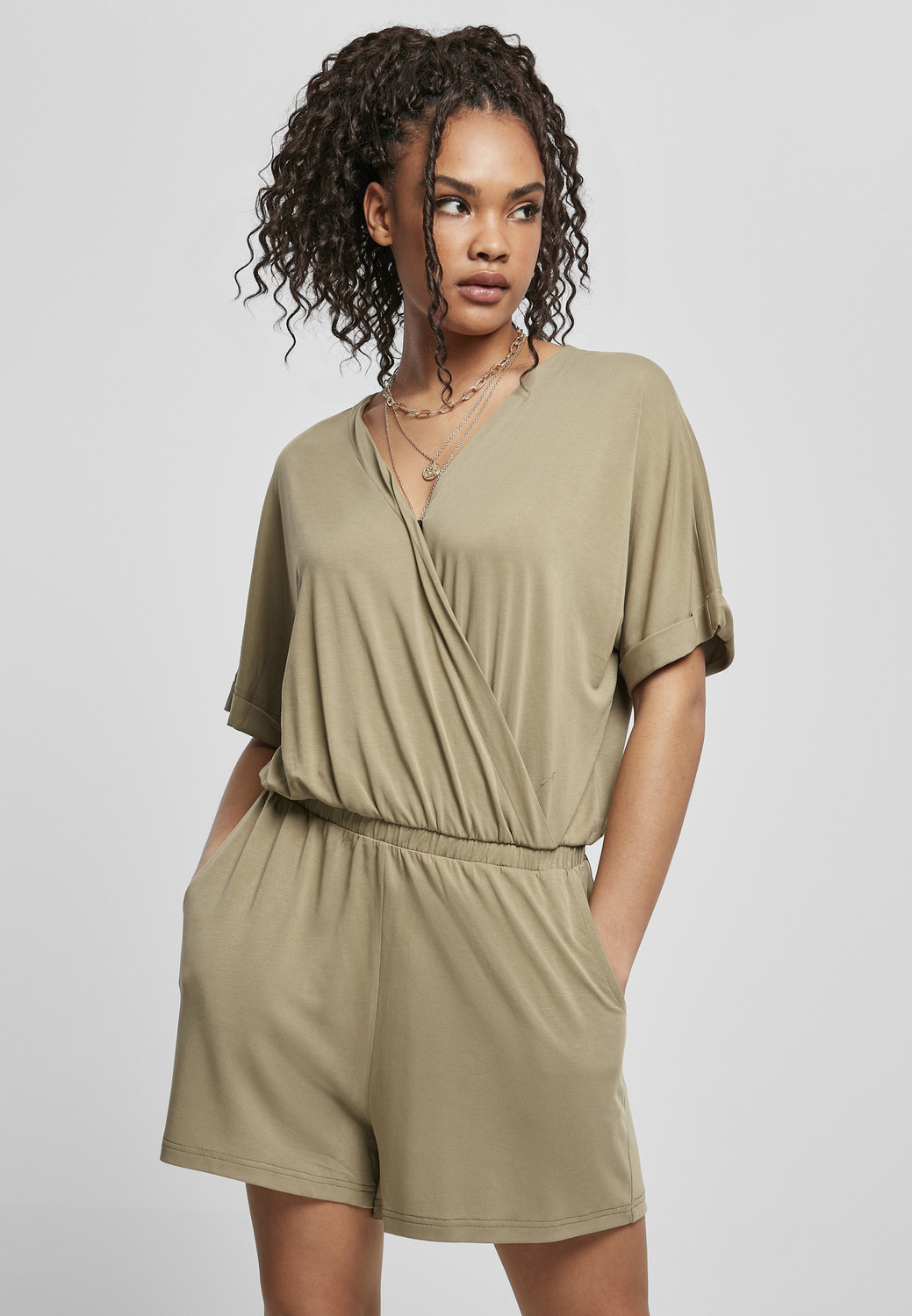 Women's short modal jumpsuit in khaki