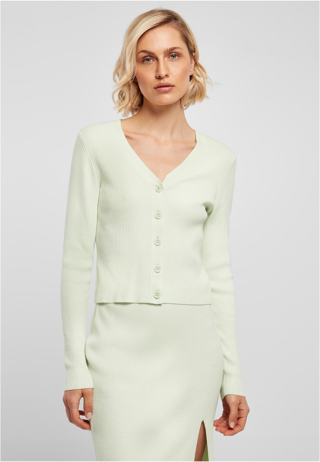 Women's cardigan with short rib knit, light mint