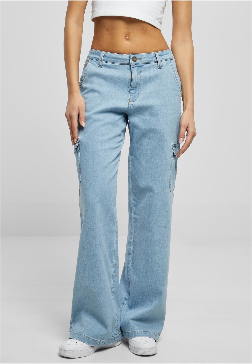 Women's Pants High Waist Straight Denim Cargo Lighter Washed