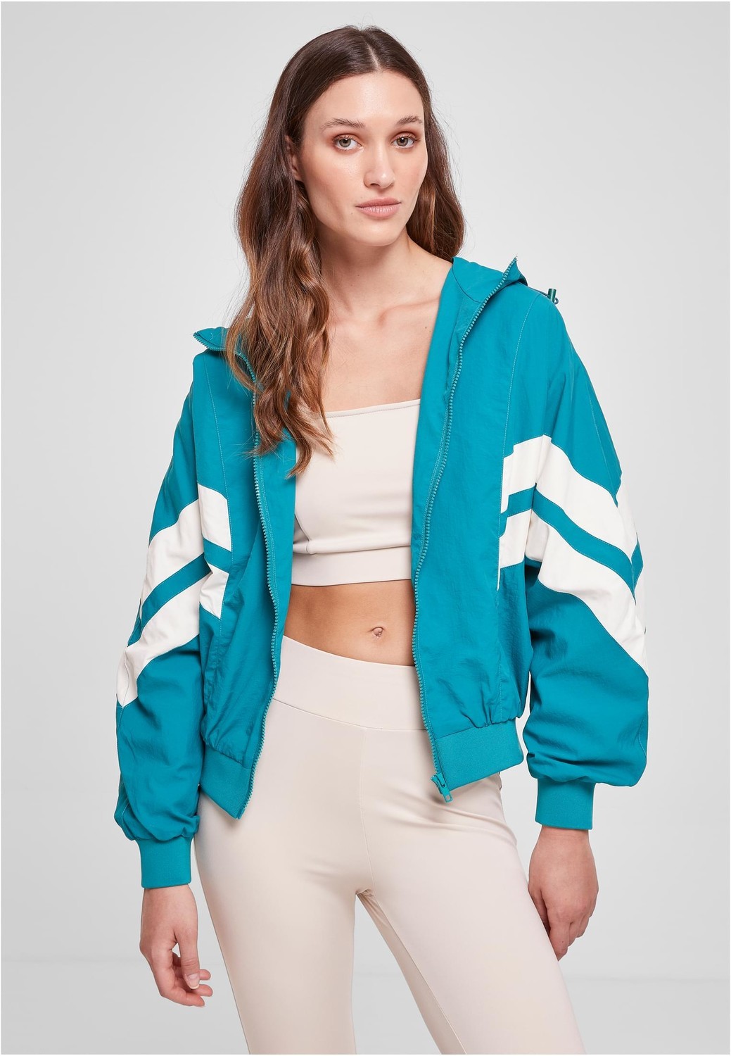 Women's Crinkle Batwing Watergreen Jacket/White Sand