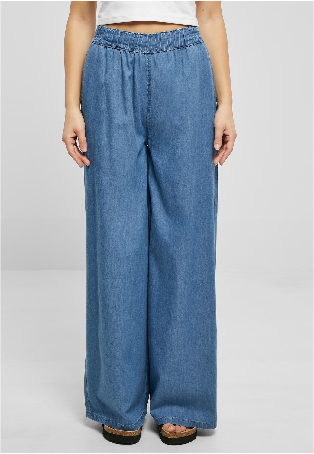 Women's light wide-leg denim trousers in sky blue