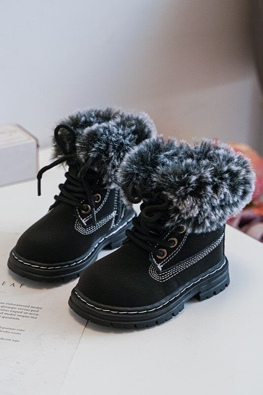 Children's Trapper Shoes with Zipper and Fur, Black Gerande