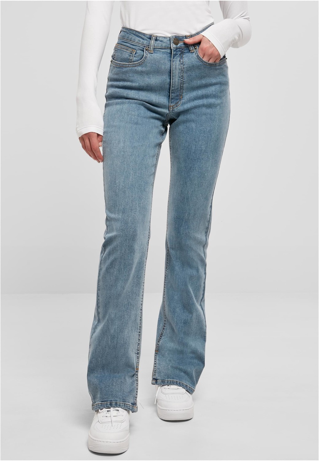 Women's Highwaist Straight Slit Denim Trousers Tinted Light Blue Washed