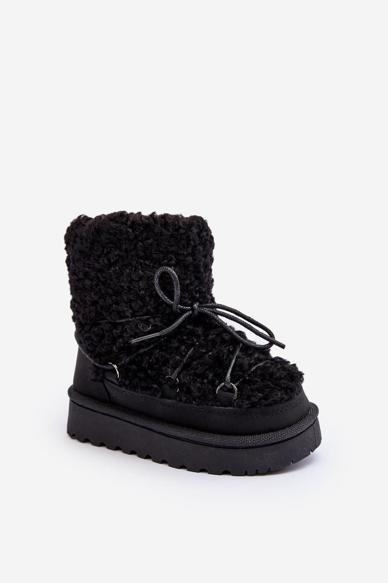 Warm children's snow boots, lace-up black, Asija