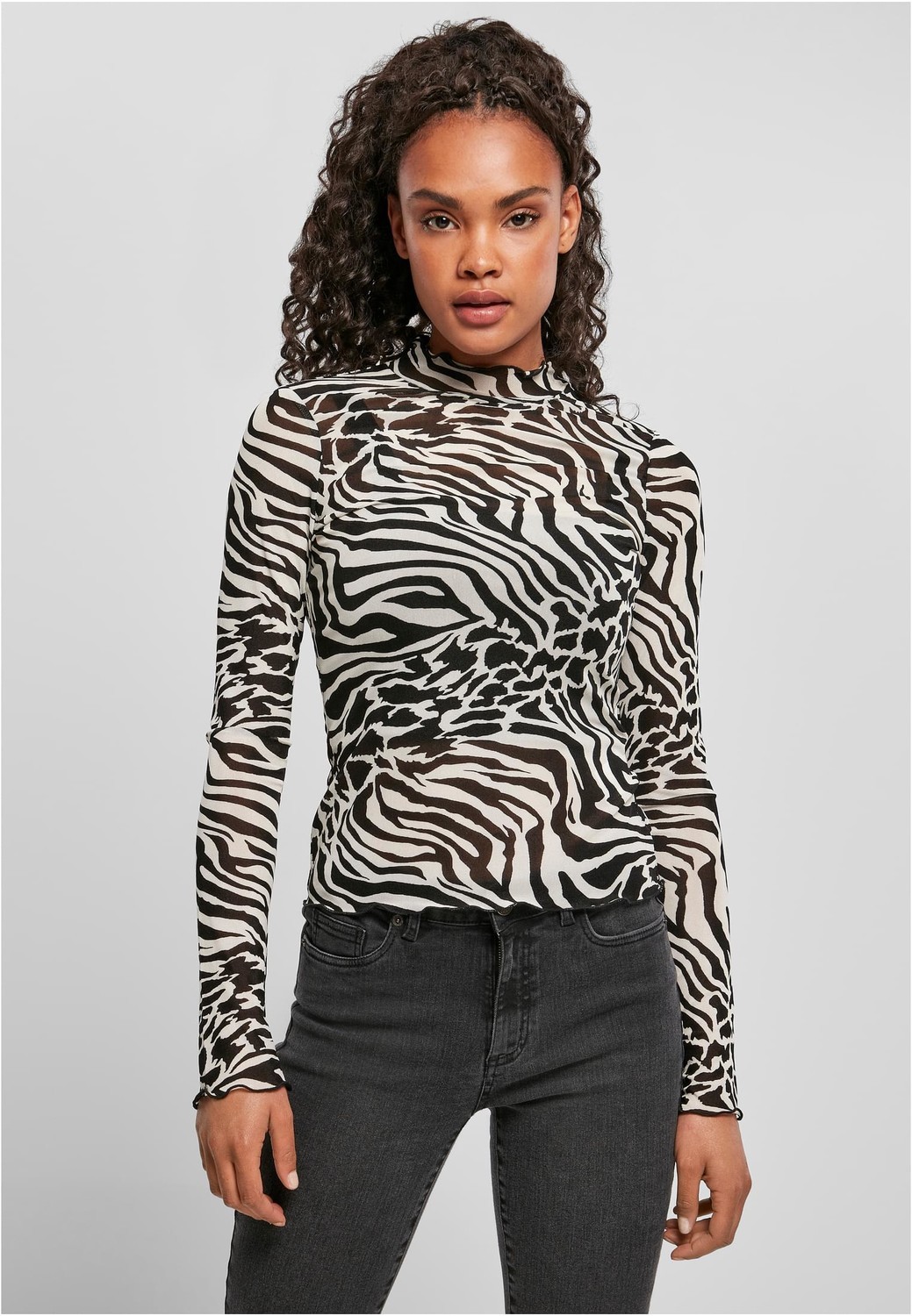 AOP Mesh Women's Long Sleeve Turtleneck White/Black