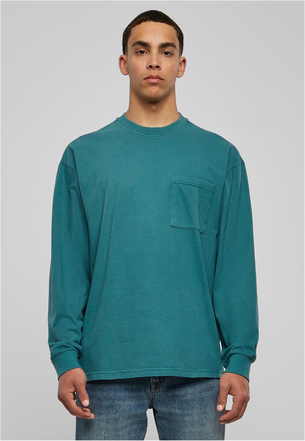 Pigment-dyed long-sleeved pocket teal