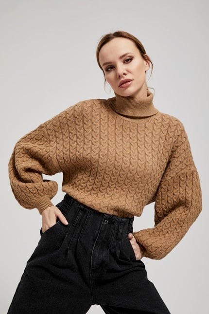 Turtleneck sweater with puff sleeves