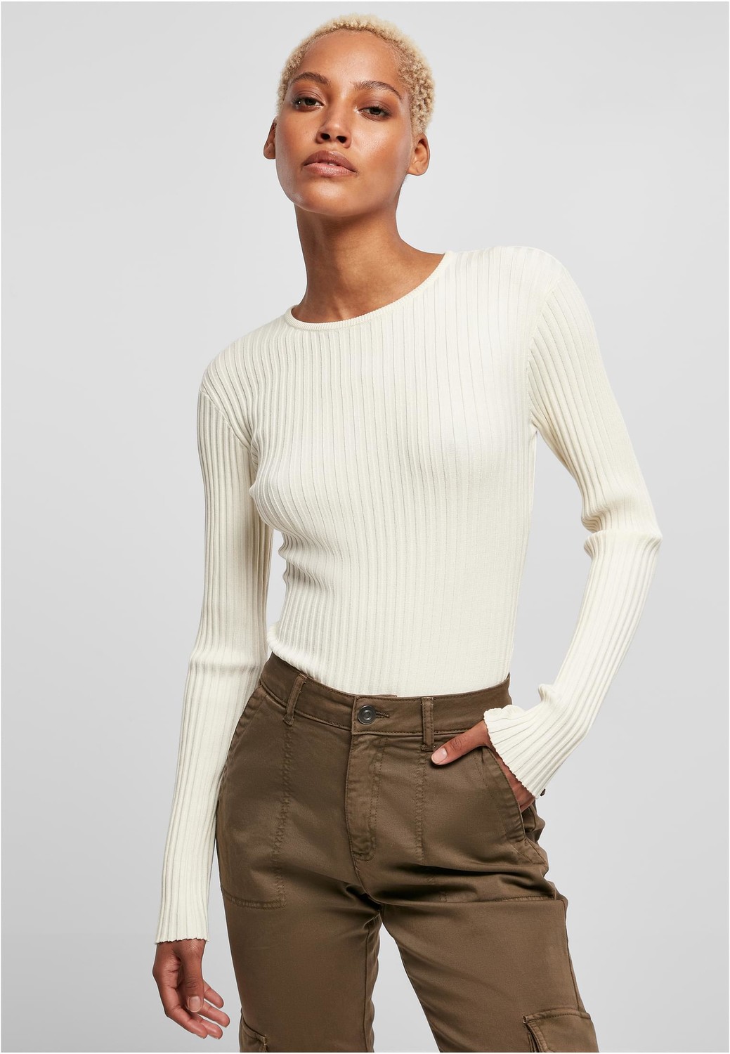 Women's ribbed knit with long sleeves whitesand