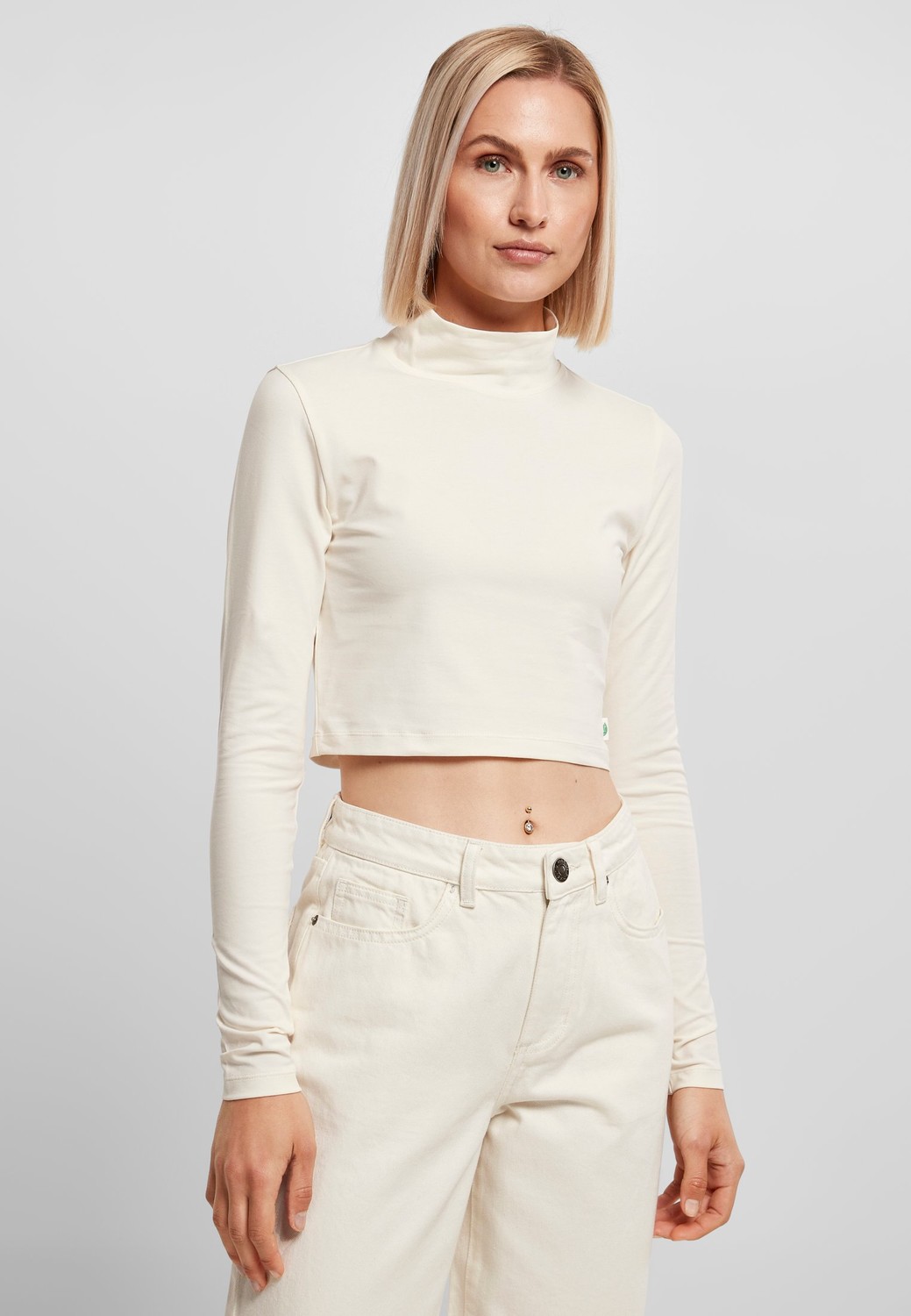 Women's Organic Cropped Turtelneck Long Sleeve White Sand