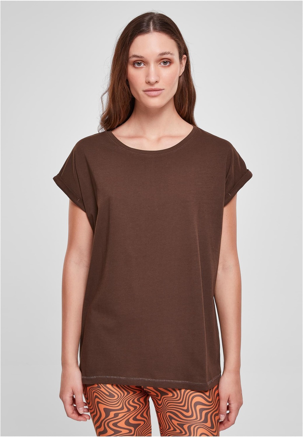 Women's T-shirt with extended shoulder brown