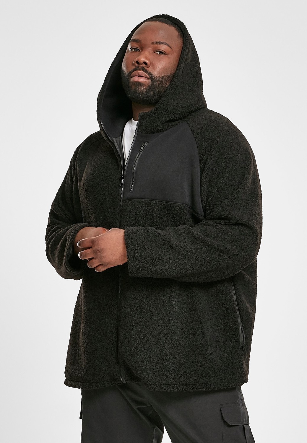 Sherpa Zip-Up Hooded Jacket Black