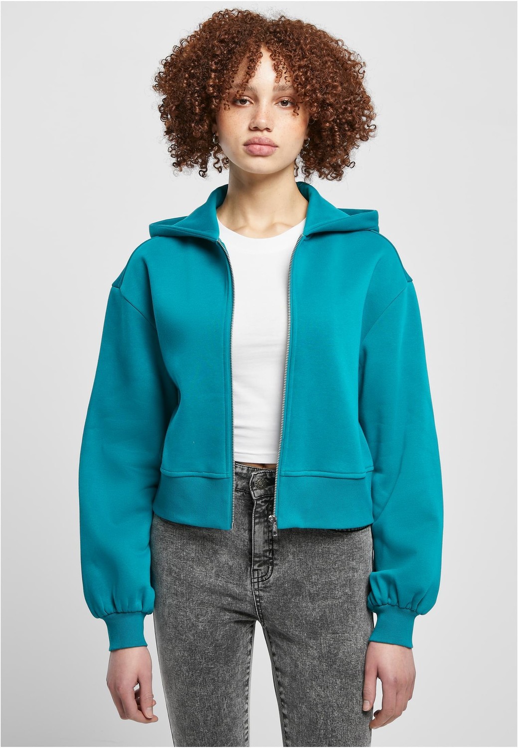 Women's Short Oversized Zipper Jacket Watergreen