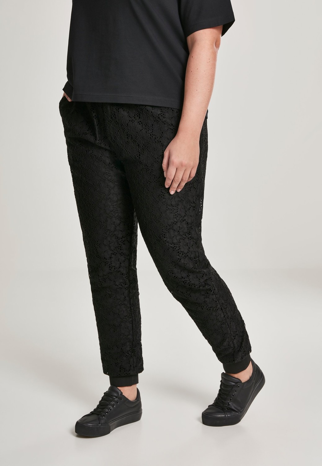 Women's Lace Jersey Jog Pants Black
