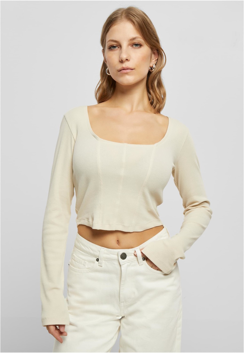 Women's soft grass with short ribs and long sleeves