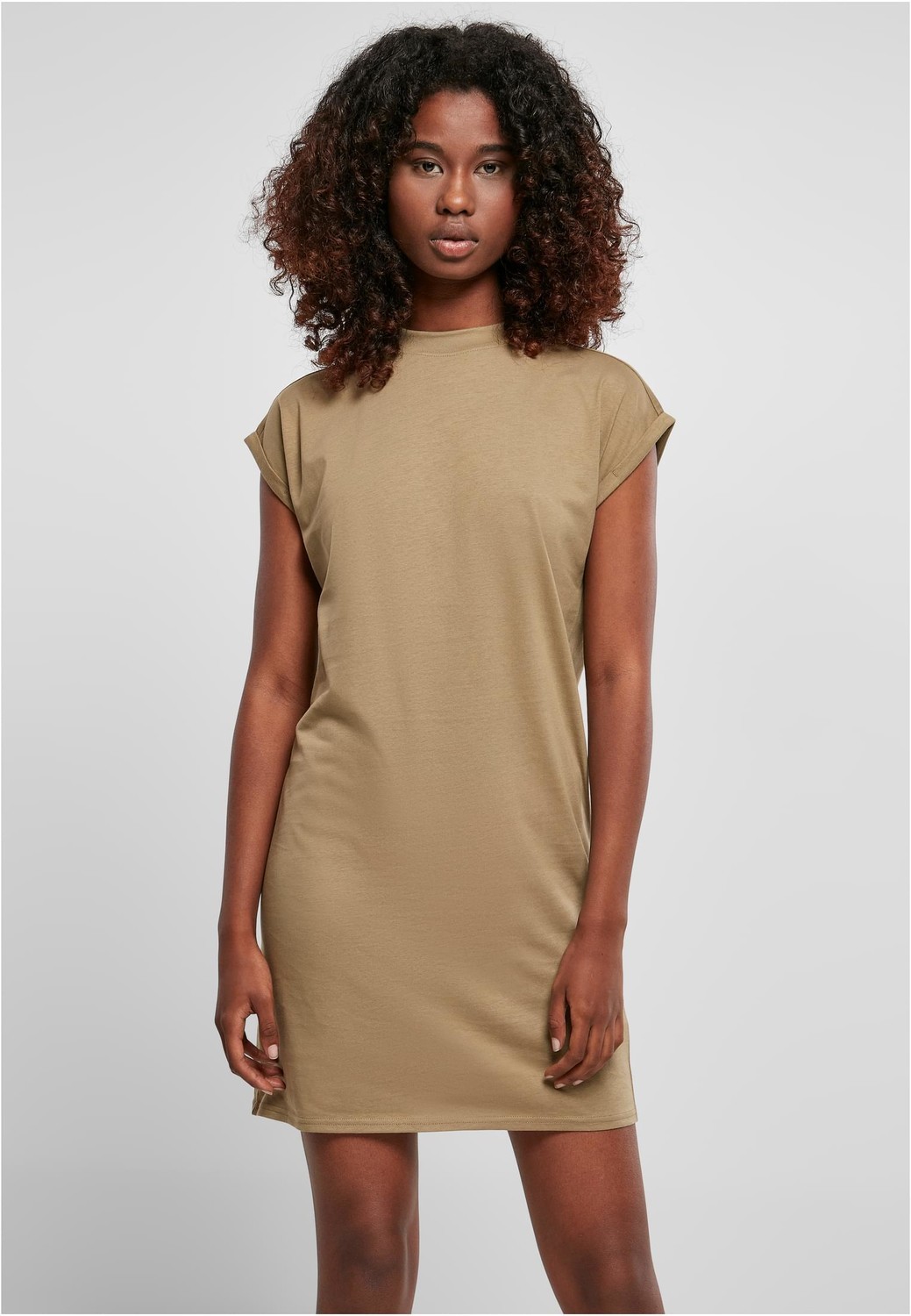 Women's tortoise dress with extended shoulder khaki