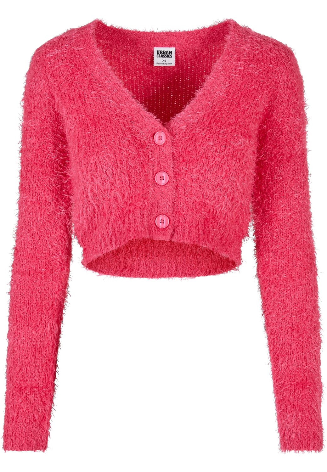 Women's sweater with cropped feathers, hibiscus pink