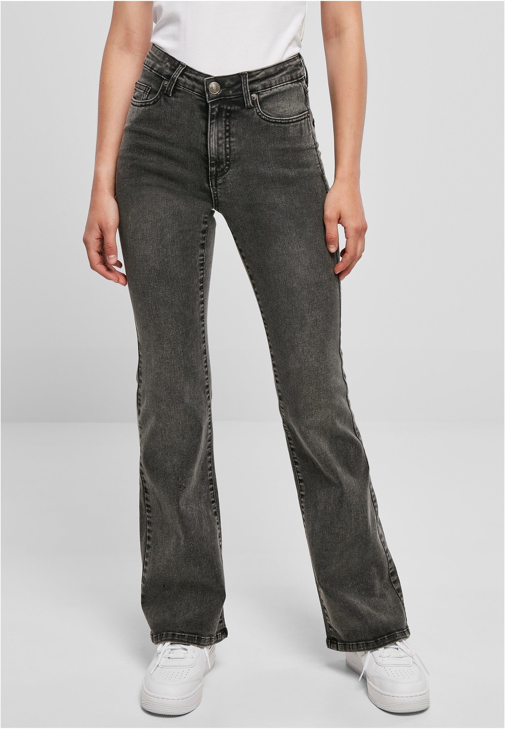 Women's high-waisted denim trousers, black washed