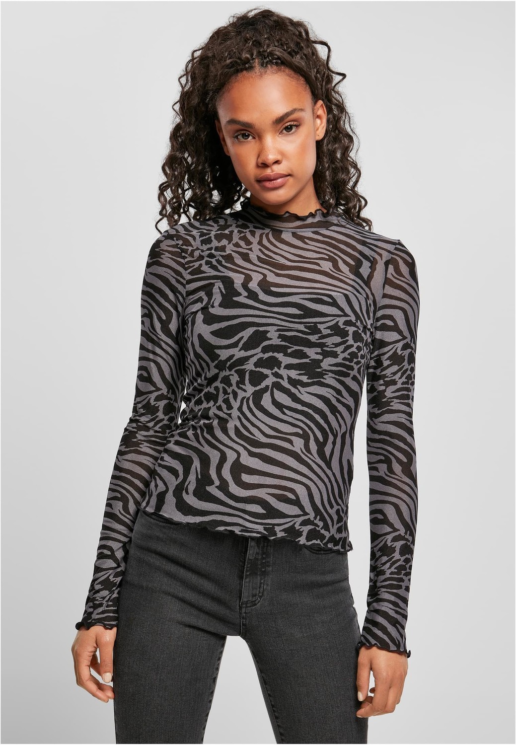 Women's AOP Mesh Long Sleeve Turtleneck Asphalt/Black