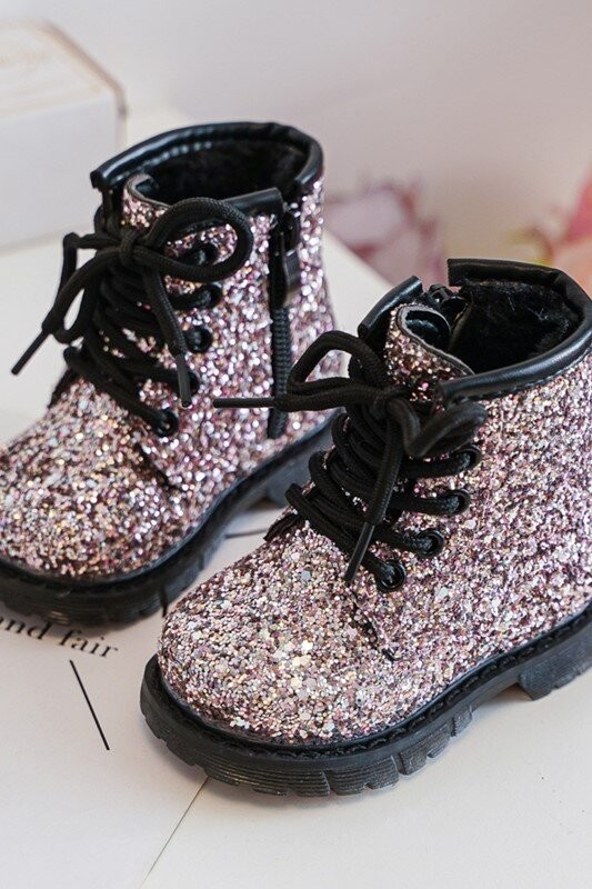 Children's glittering insulated ankle boots with zipper, pink Saussa