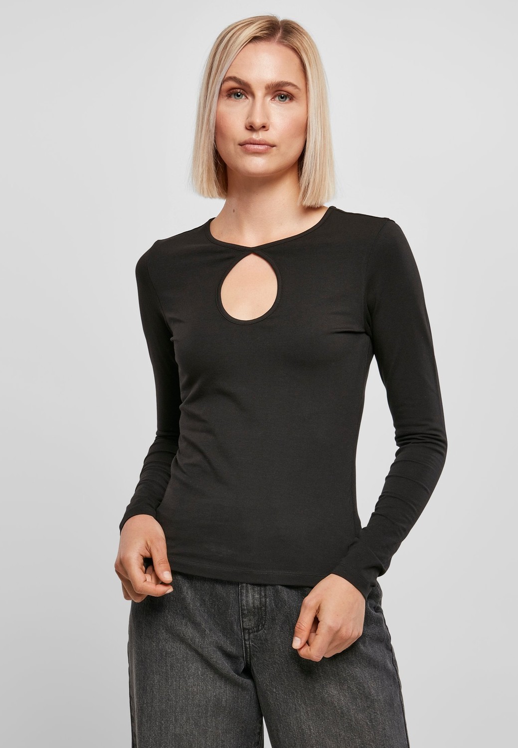 Women's Organic Long Sleeve Keyhole Black