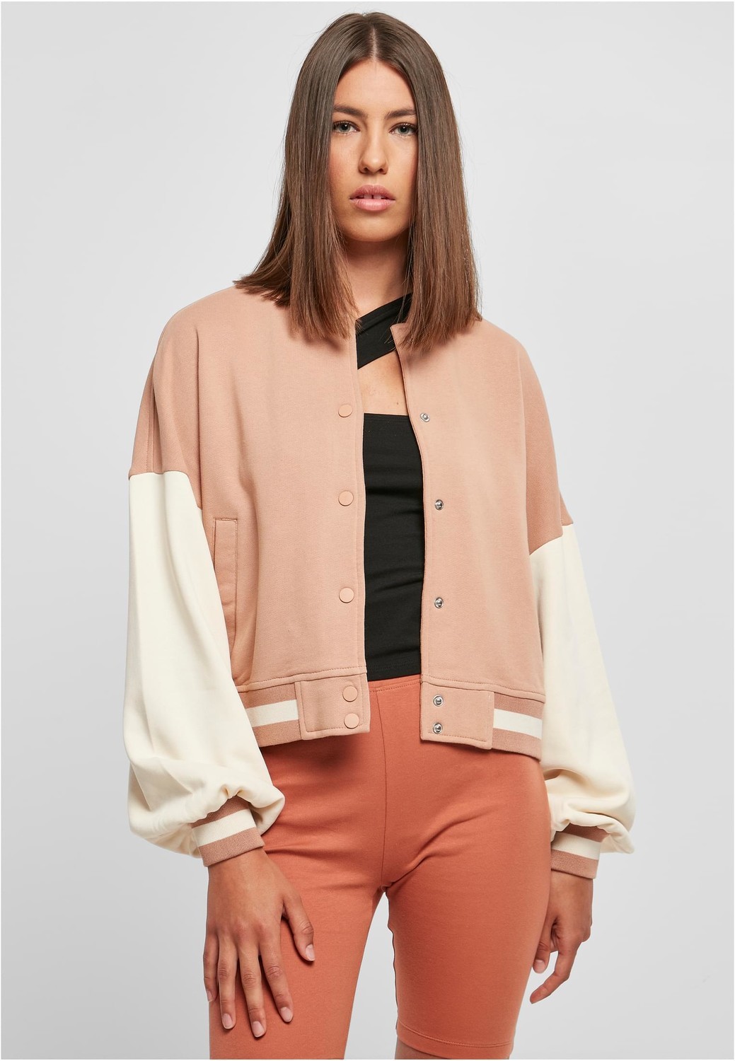 Women's Oversized 2 Tone College Terry Jacket Amber/White Sand
