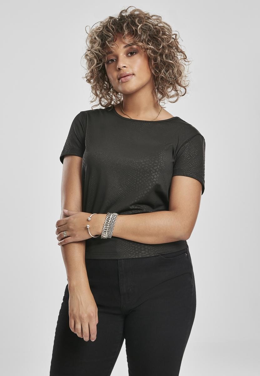 Women's Stretch Pattern Cropped Tee Black Snake