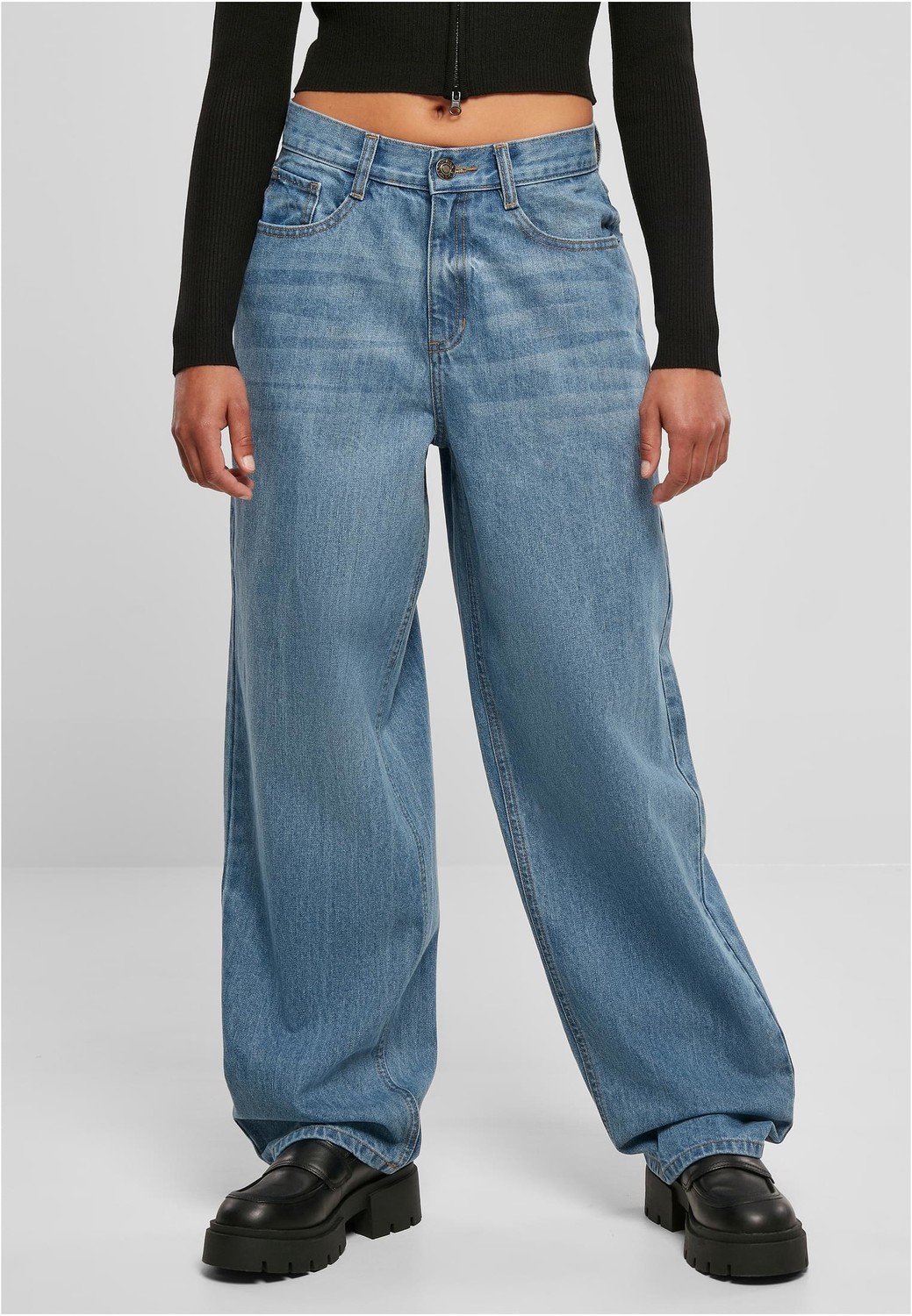 Women's high-waisted denim trousers 90'S Wide Leg Denim Pants with washed midstone
