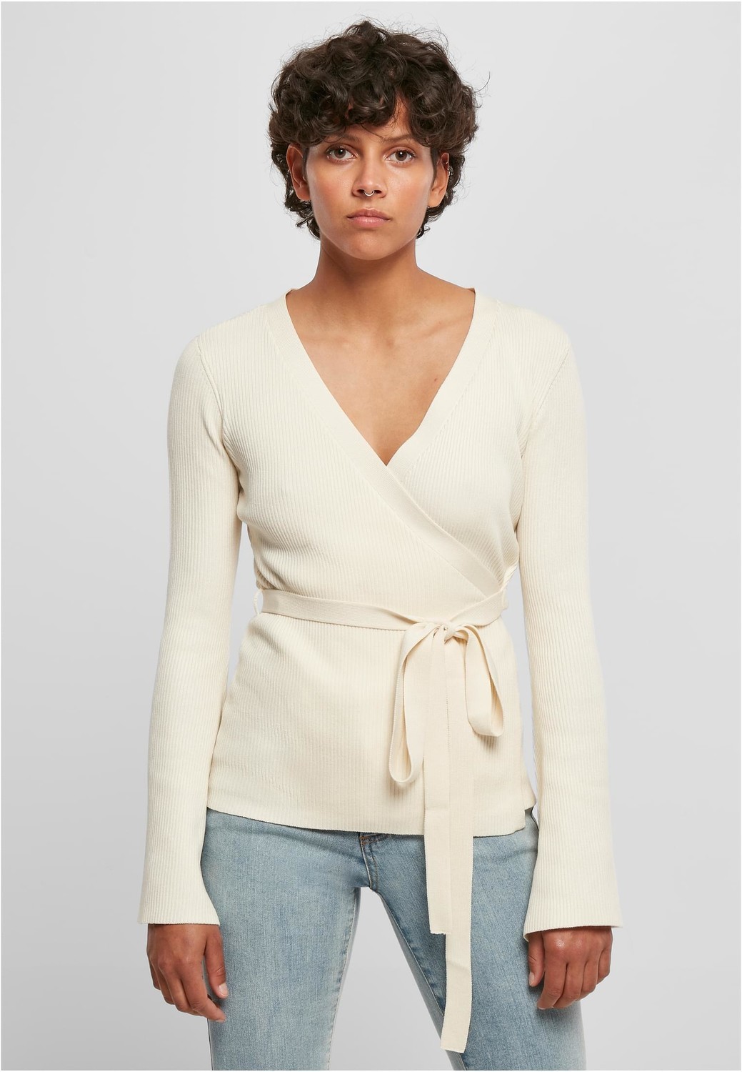 Women's ribbed knit with a wrapped cardigan whitesand