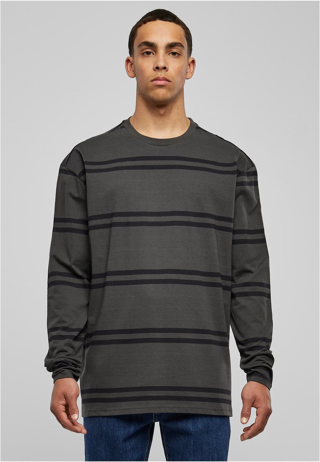 Oversized Striped Long Sleeve Basket/Black
