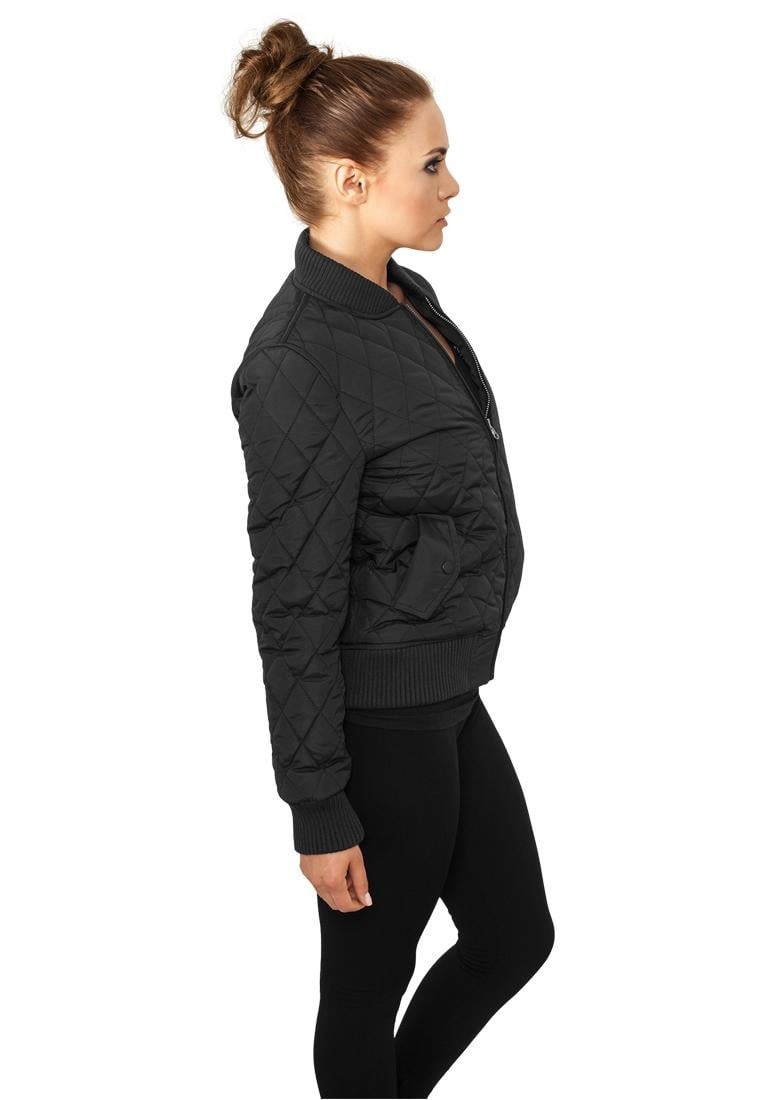 Women's Diamond Quilt Nylon Jacket Black