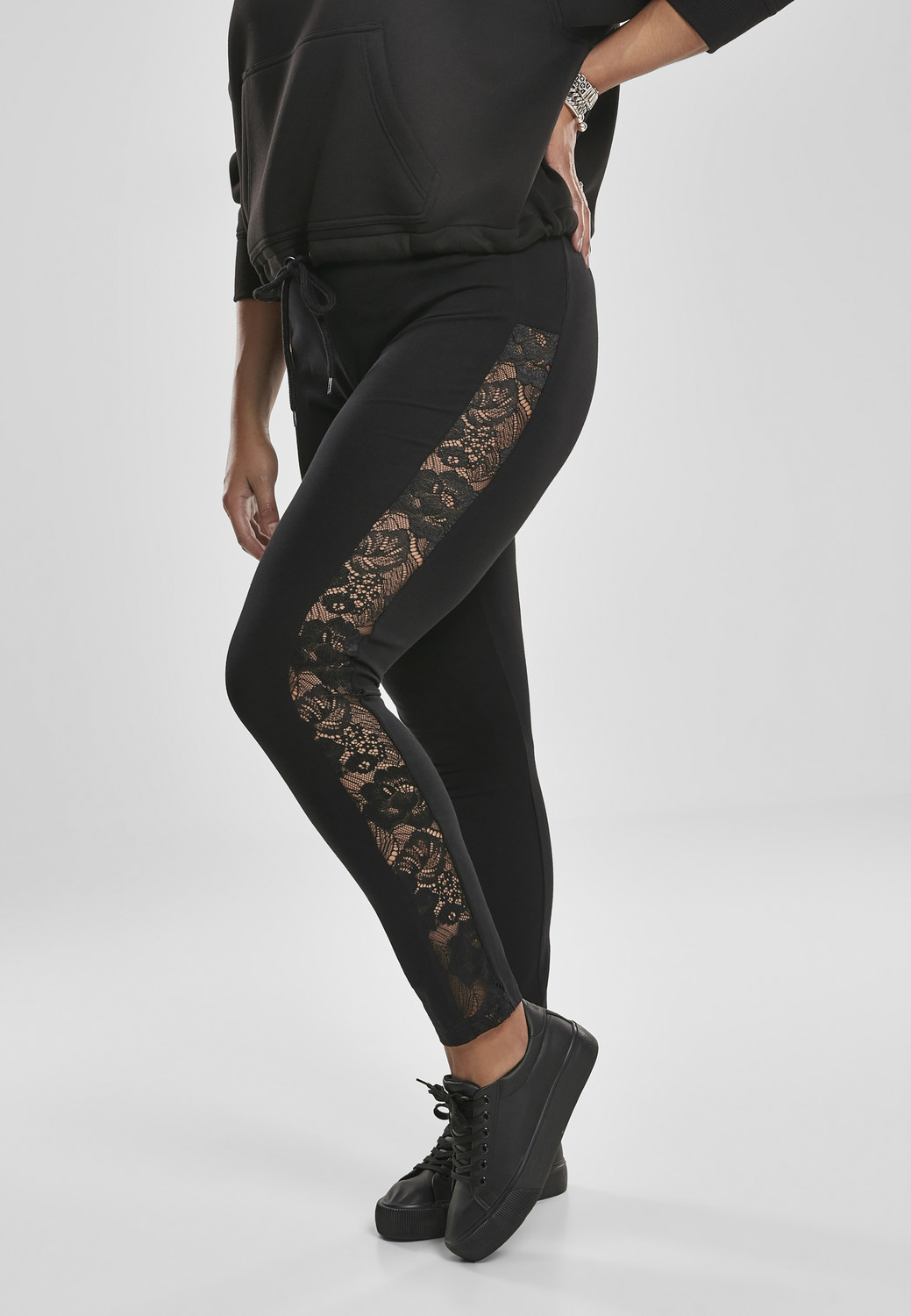 Women's Striped Lace Leggings Black