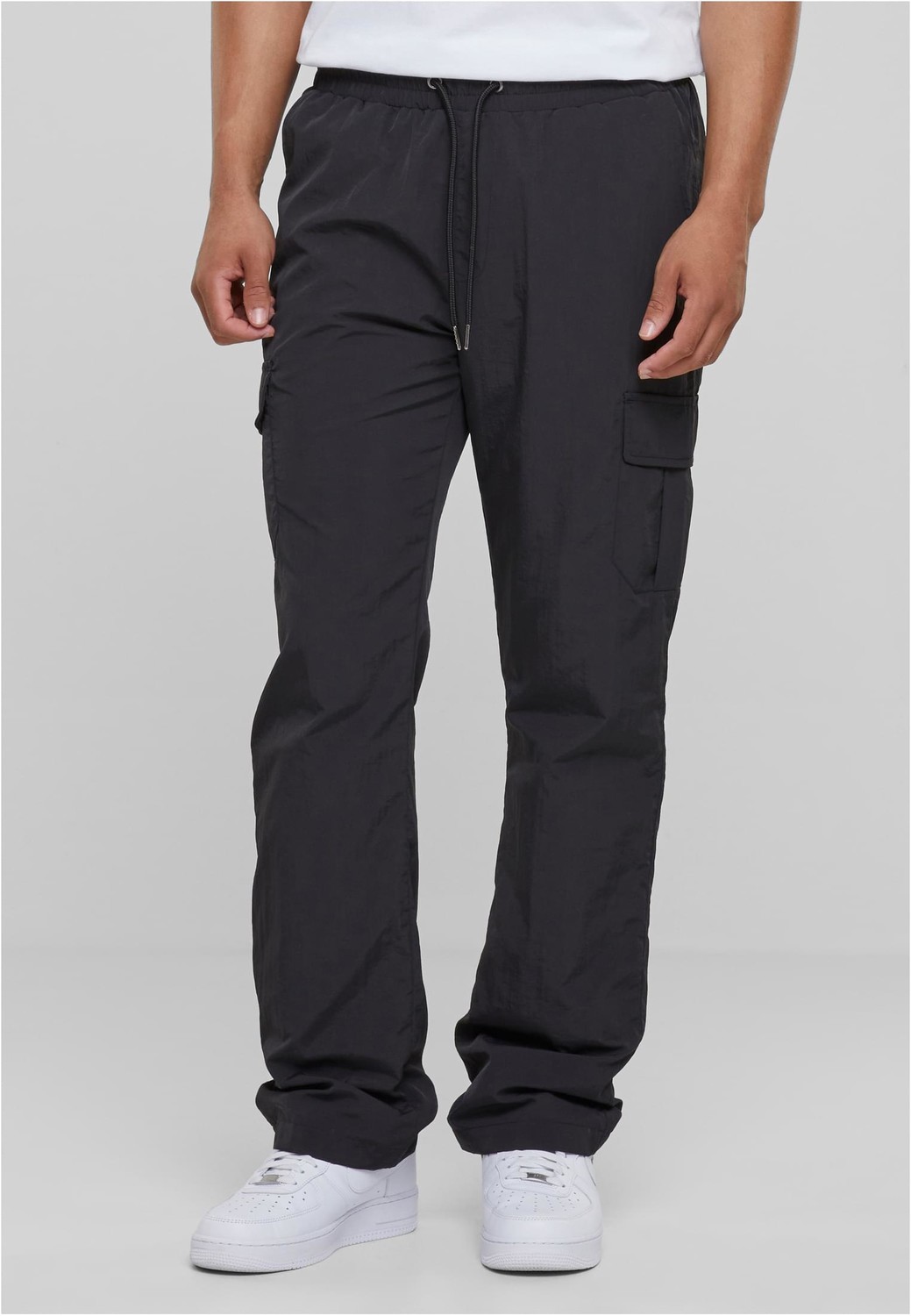 Nylon Cargo Pants Straight Leg Black