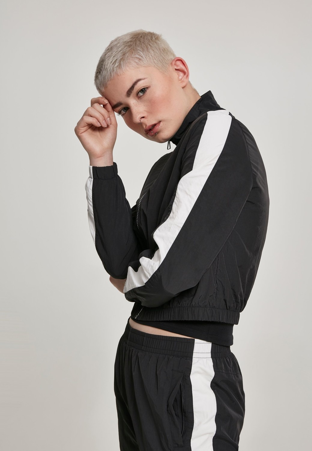 Women's short striped jacket wht/blk