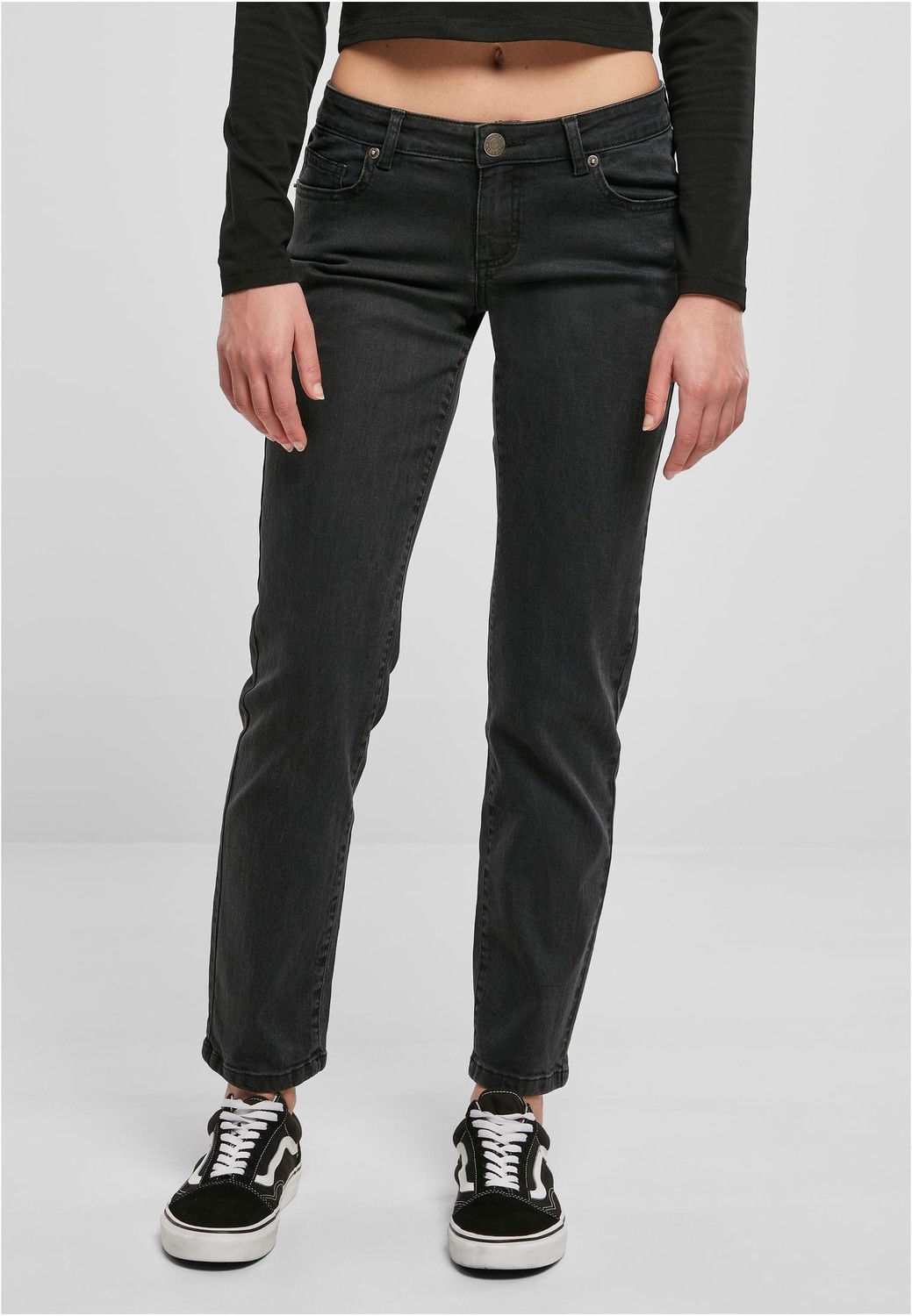 Women's Straight Denim Low-Waisted Pants Black Washed