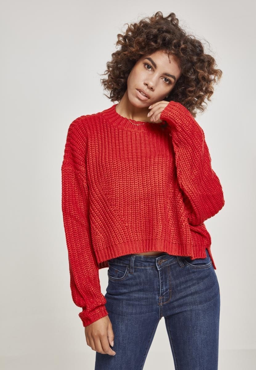 Women's wide oversize sweater in fiery red color