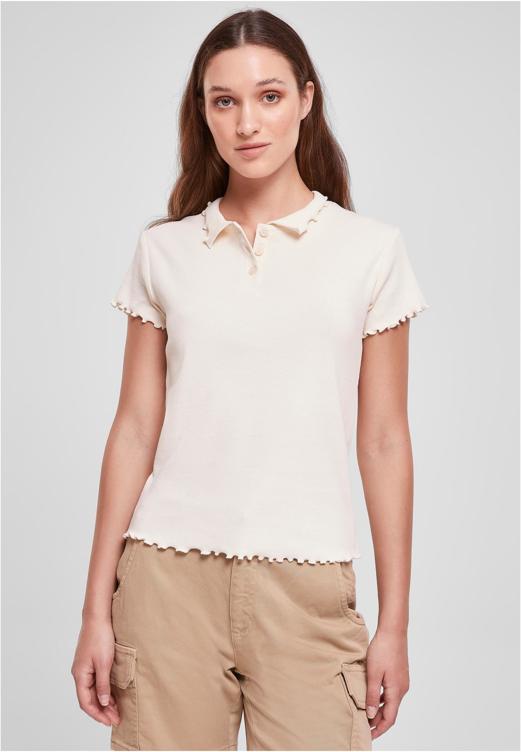 Women's White Sand Rib Polo T-Shirt