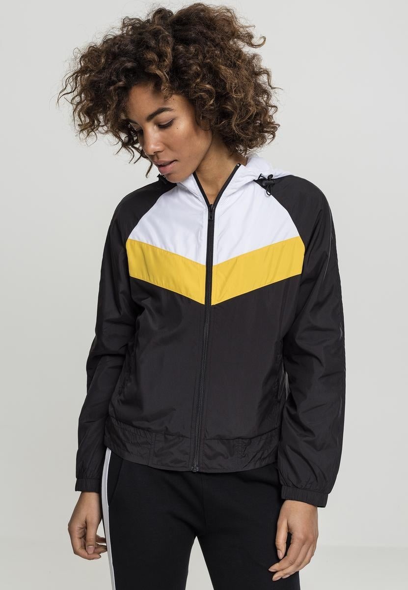 Women's tricolor windbreaker black/white/chrome-yellow