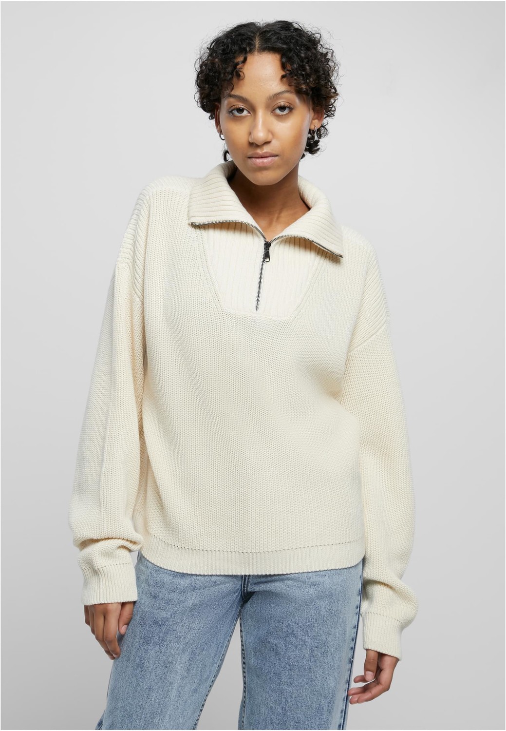Women's oversized troyer sand knit