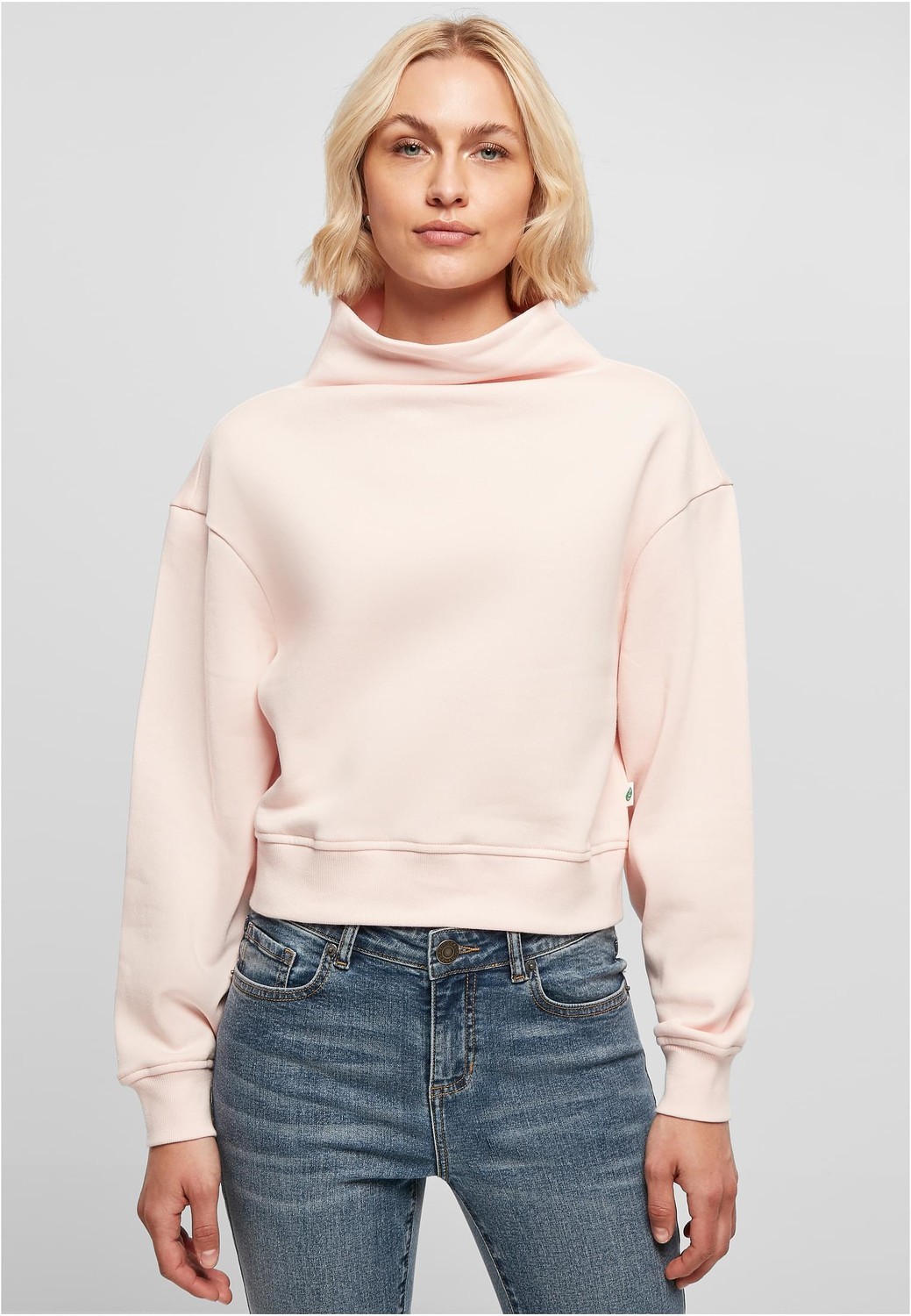 Women's Organic Short High Neck Crew Pink