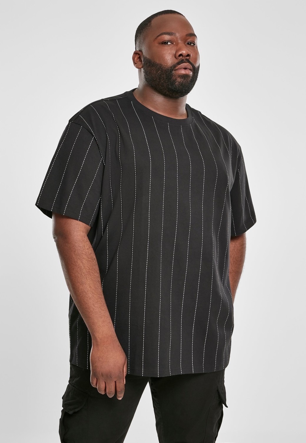 Oversized Pinstripe Tee Black