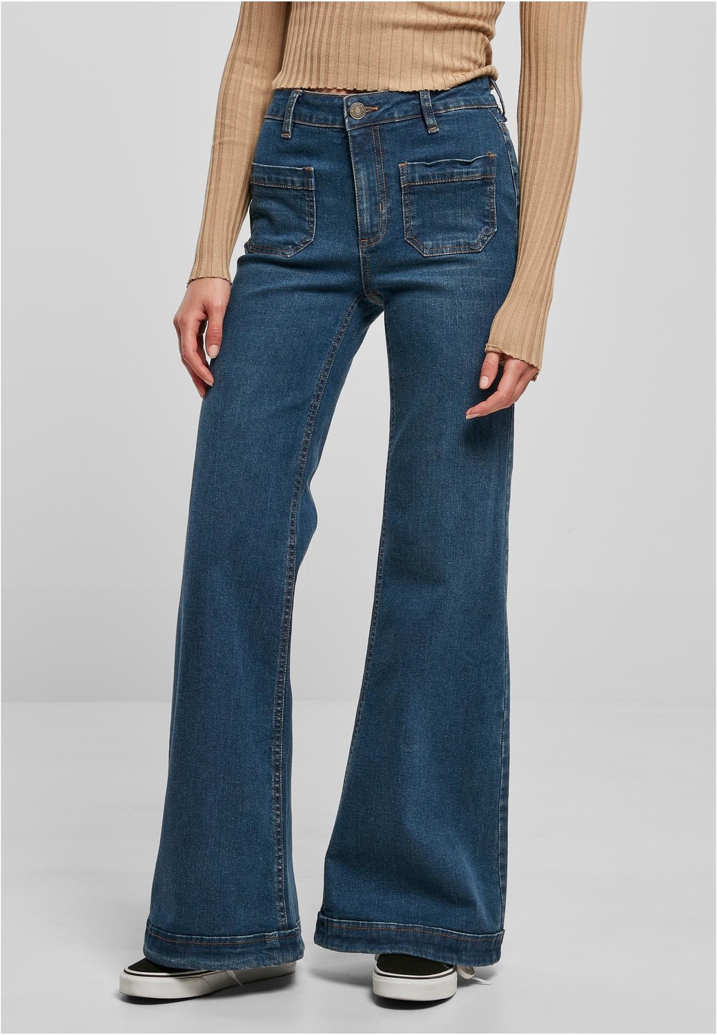 Women's Vintage Flared Denim Pants Dark Blue Washed