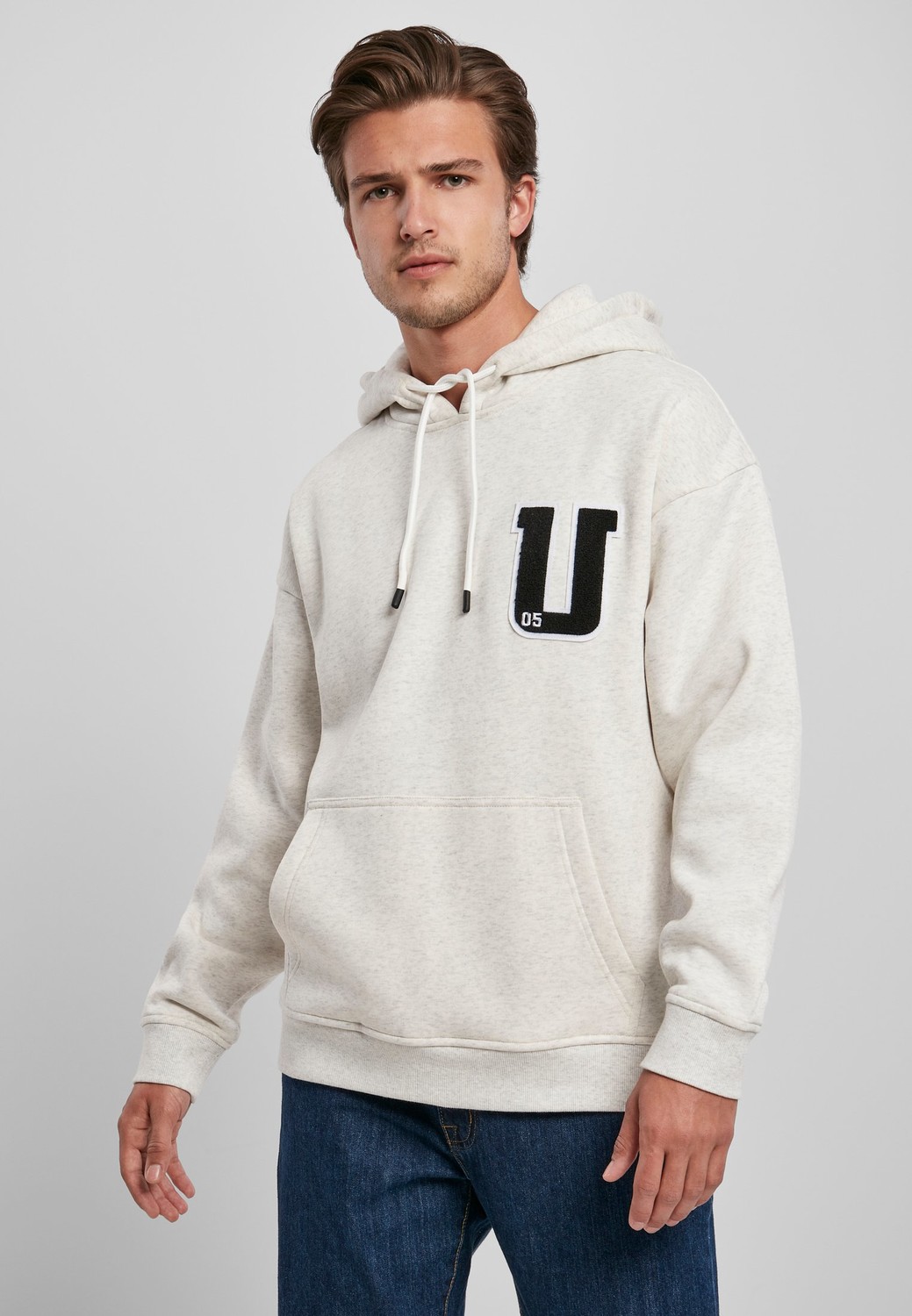Oversized Frottee Patch Hoody Light Grey
