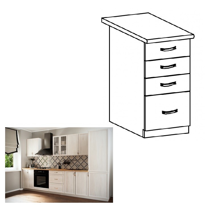 KONDELA Sicilia D40S4 dolná kuchynská skrinka biela / sosna Andersen
