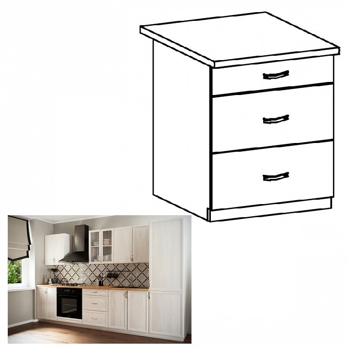 KONDELA Sicilia D60S3 dolná kuchynská skrinka biela / sosna Andersen