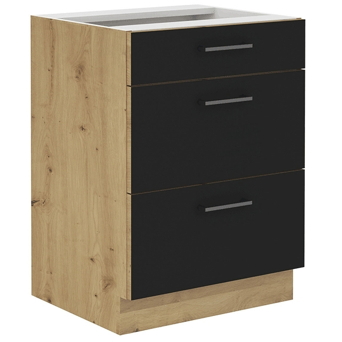 KONDELA Monro 60 D 3S BB dolná kuchynská skrinka čierna / dub artisan