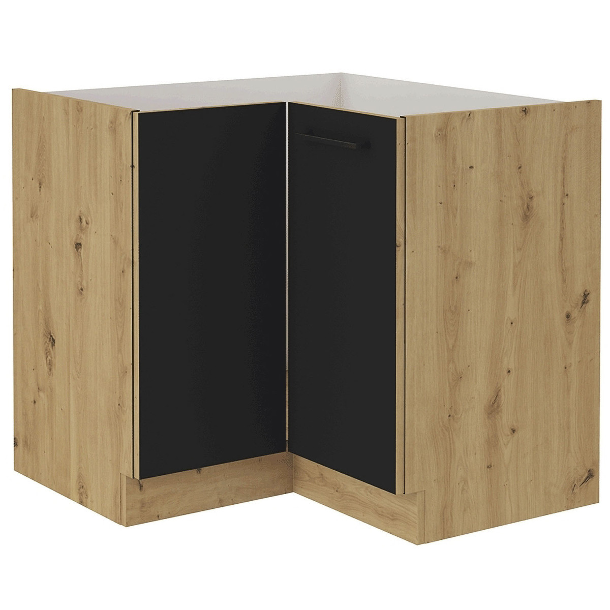 KONDELA Monro 90/90 DN 1F BB dolná rohová kuchynská skrinka čierna / dub artisan